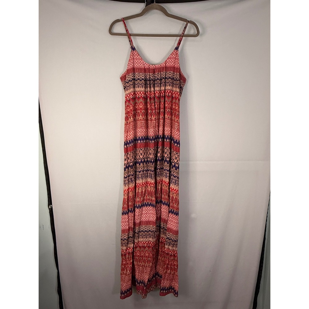Marina Luna Maxi Dress Womens XS Red Blue Geometric Tribal‎ Boho Spaghetti Strap